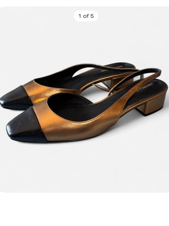 Veronica Beard Shoes - Veronica Beard Bronze Metallic & Black Slingback Low Block Heel Mules